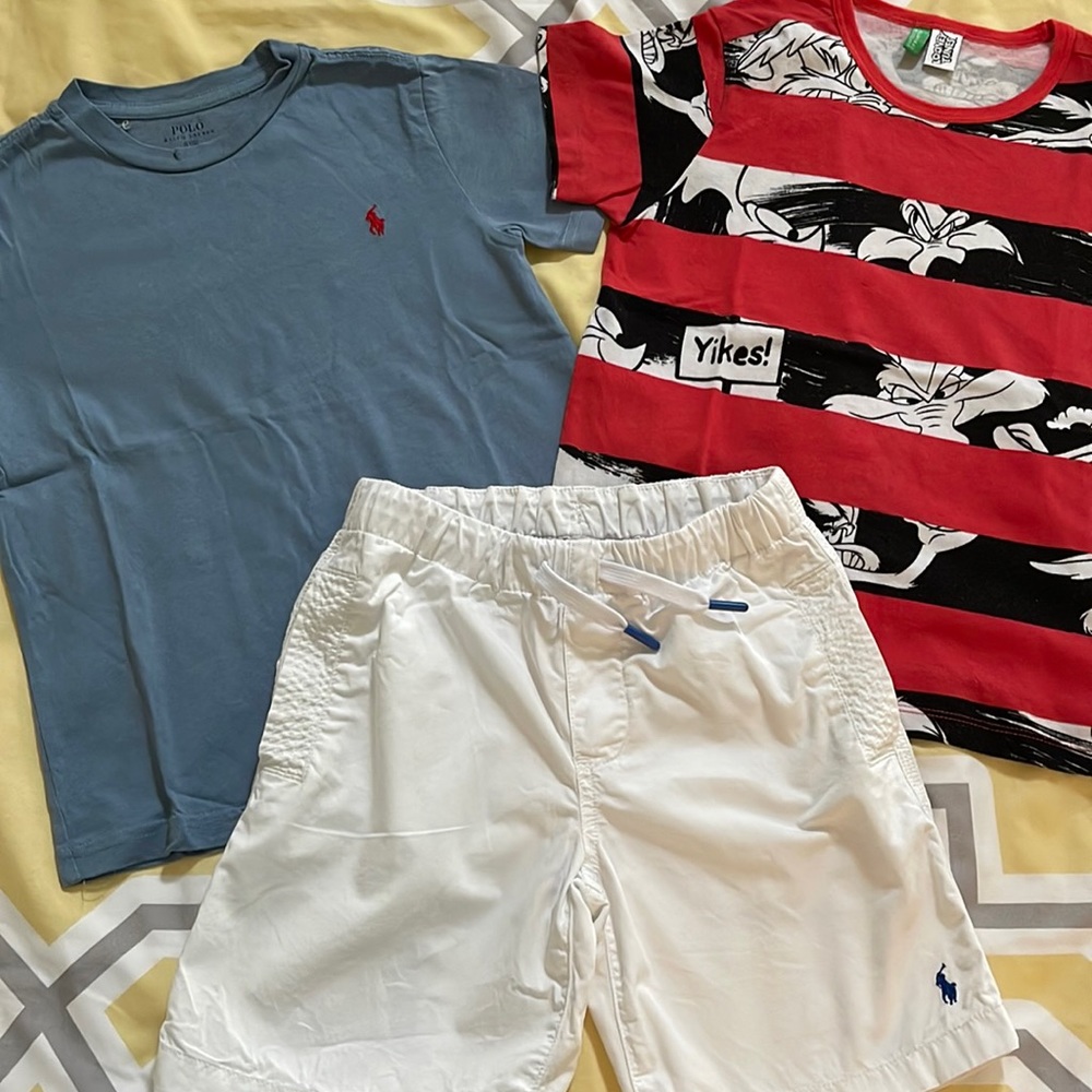 BUNDLED Polo RL t-shirt and shorts and United Colors of Benetton t-shirt size 6